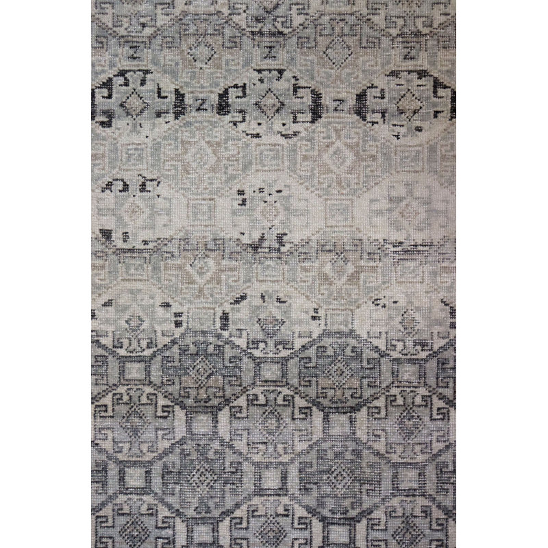 Baku Wool Geometric Area Rug in Gray/Sage/Ivory/Black, Rectangle 4'1" x 5'11"