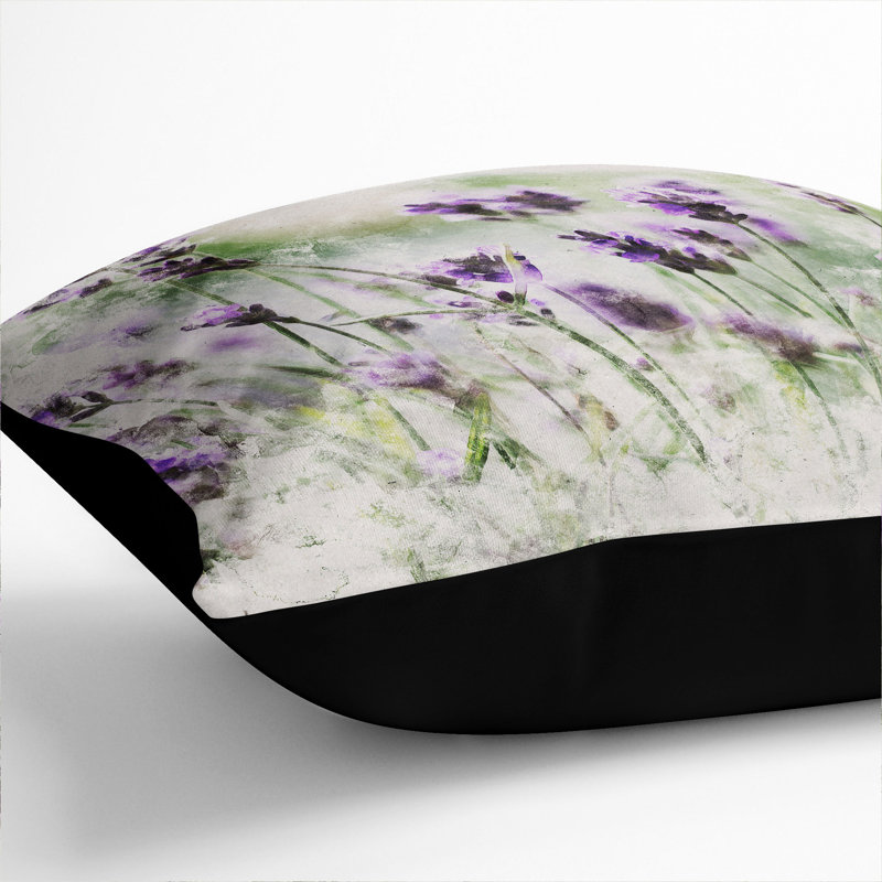 Lavender Vol.1 Watercolour Square Throw Cushion, Black, 40cm H x 40cm W x 15cm D