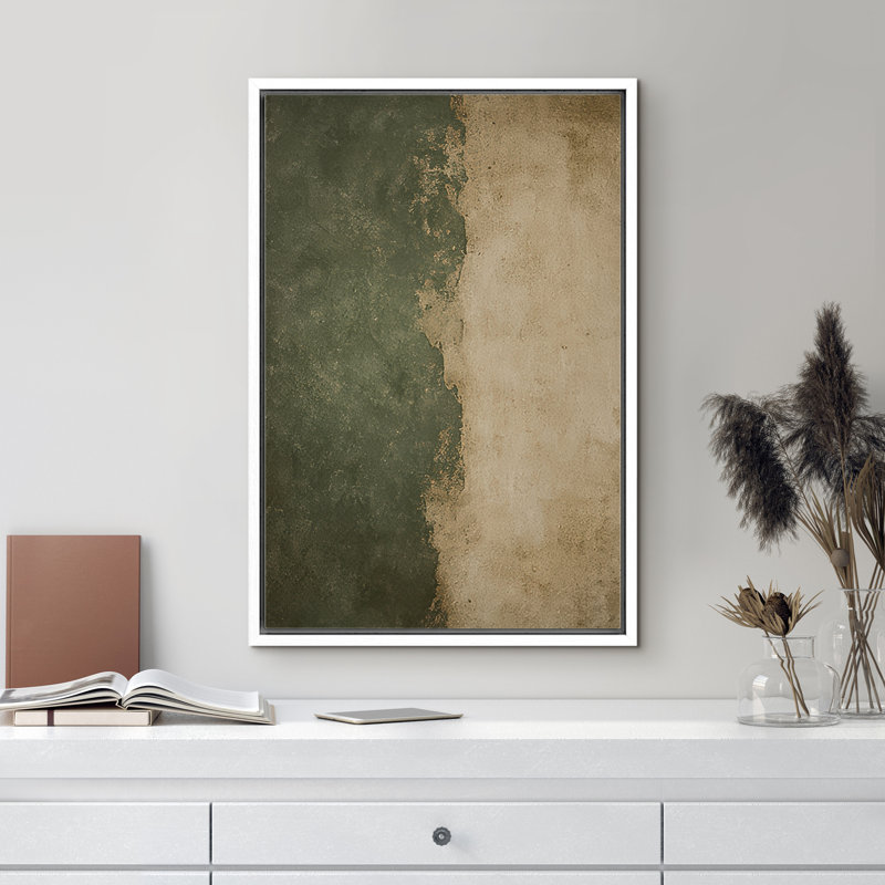Deux tons vert et beige, composition neutre moderne - impression sur toile encadrée, H 24 po x l 16 po x P 1,5 po