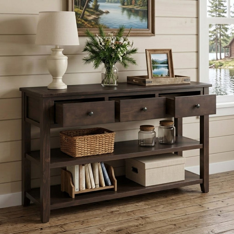 Brysun Vintage Style 50.01'' Sideboard with Drawers and Shelves, Wood Legs for Living Room and Entryway, Espresso