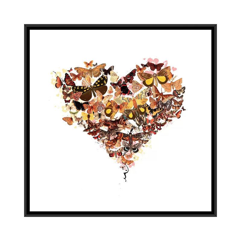 " Butterfly Heart " by Teis Albers, 18" H x 18" W x 1.5" D, Black Framed Canvas, No Mat