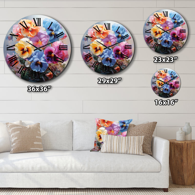 Pensées colorées, impression romantique I - Horloge murale florale, Grand