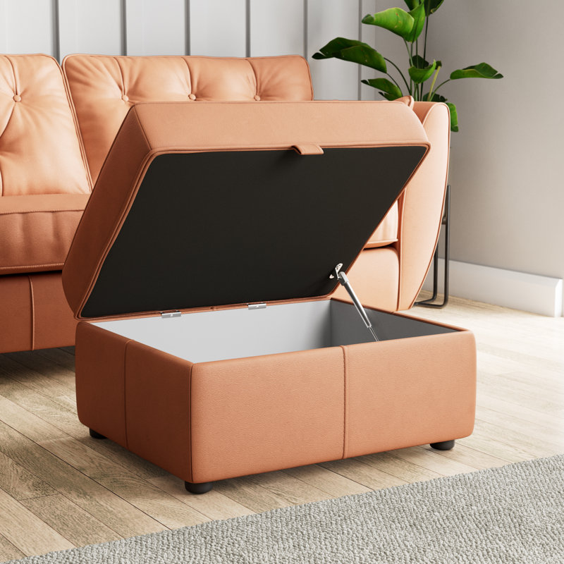 Marylin Wide Rectangle Footstool Ottoman with Storage, Saddle