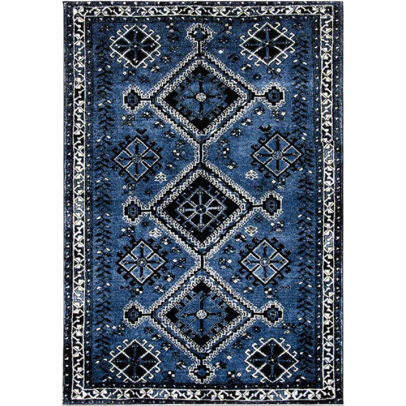 Tapis bleu / noir Southwestern, Rectangle 8 pi x 10 pi