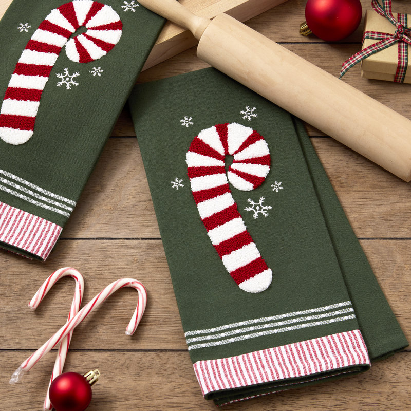  Ensemble de 2 torchons de Noël tissés, 18 x 28, canne de bonbon