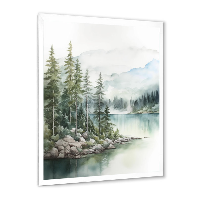 Minimalisme, lac tranquillité III, reproduction sur toile, Cadre simple blanc, H 32 po x l 16 po x P 1 po