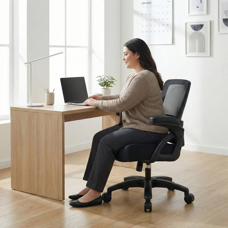 Chaise de bureau surdimensionnée en filet avec base robuste, Noir