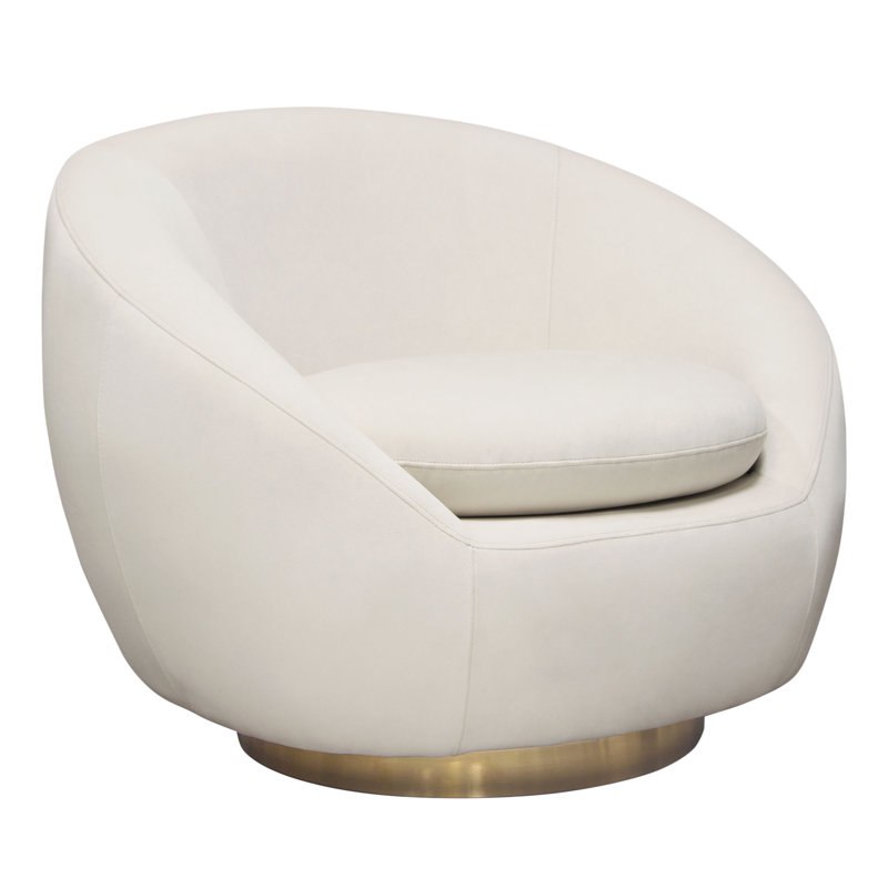 Fauteuil pivotant Celine en velours crème clair avec bande décorative or brossé