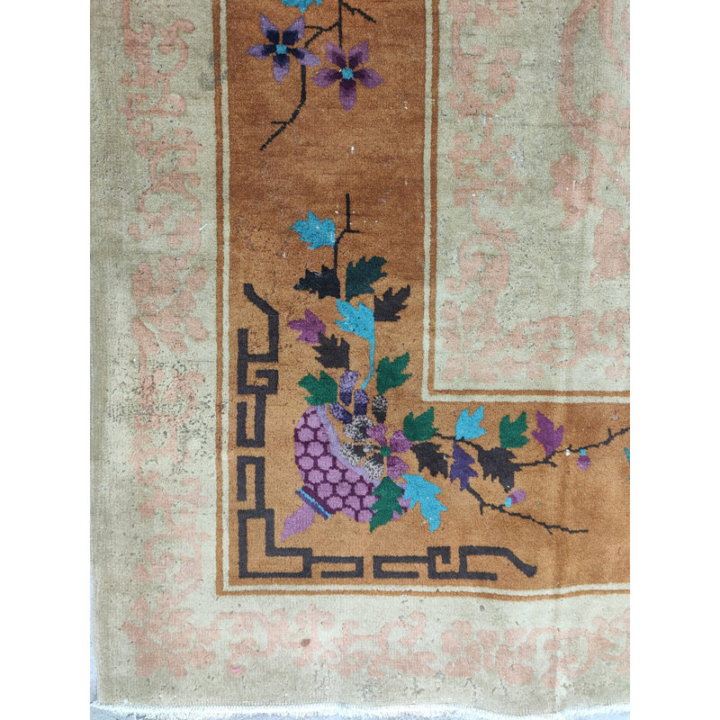 Antique Ivory Beige Cream Color Hand Knotted Wool Pile Chinese Area Rug