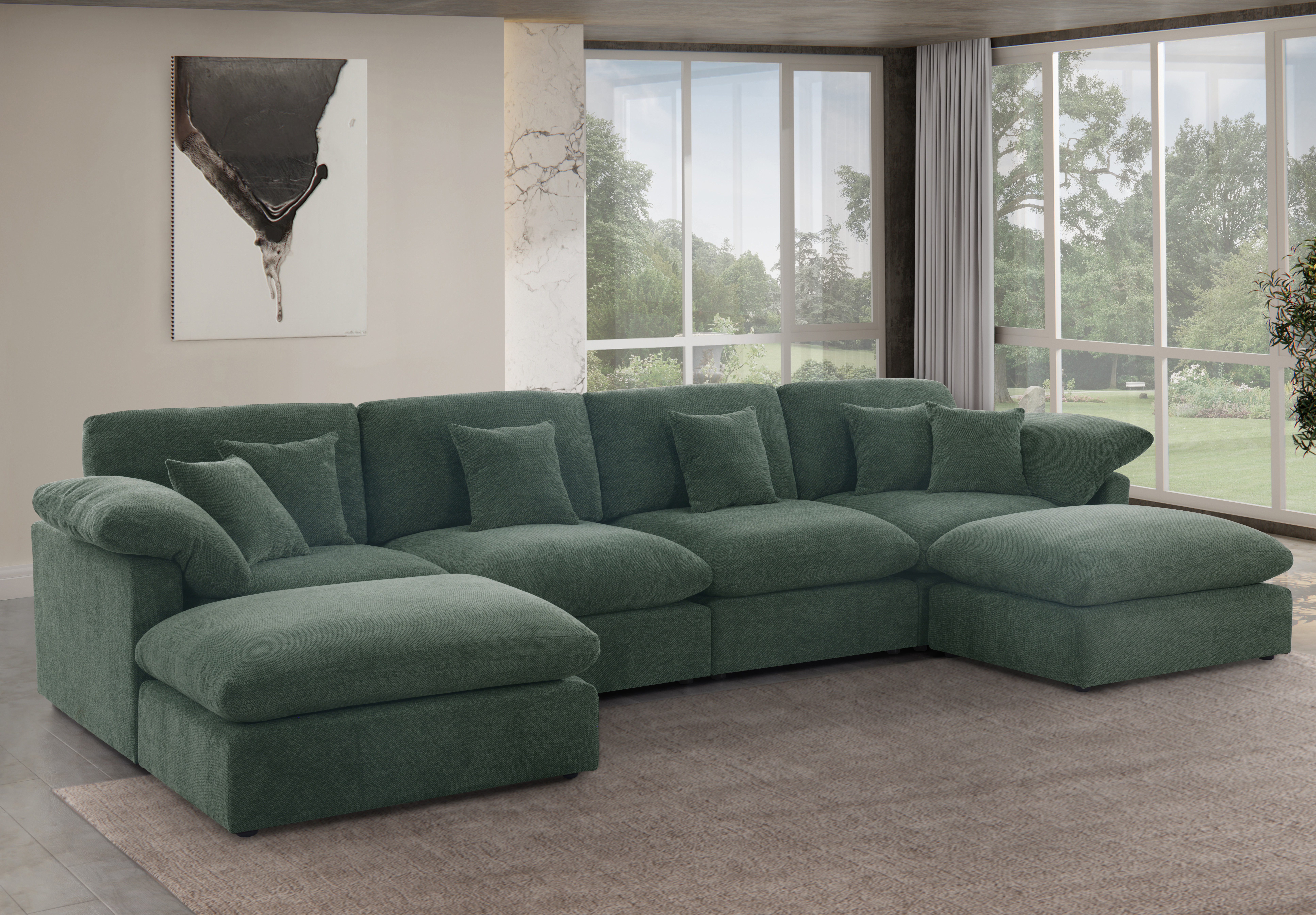 6 - Piece 155.7" U Shape Sectional Sofa Cloud Couch With Removable Ottomans