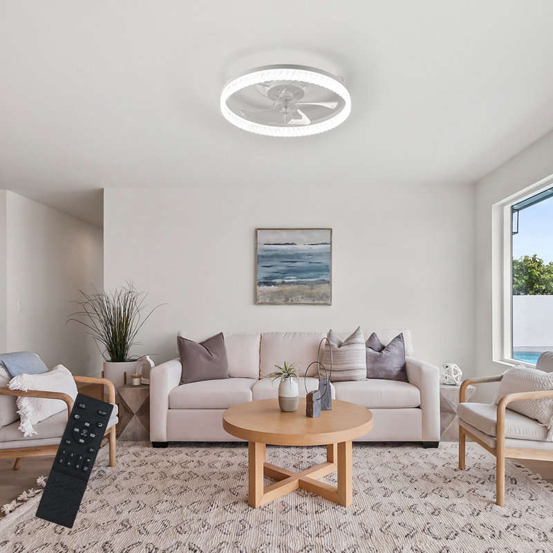 Ceiling Fans With Lights And Remote Fandelier - White Irregular Crystal 20'' Flush Mount Low Profile Modern Ceiling Fans For Bedroom - Stepless Color Temperature And 6 Speeds
