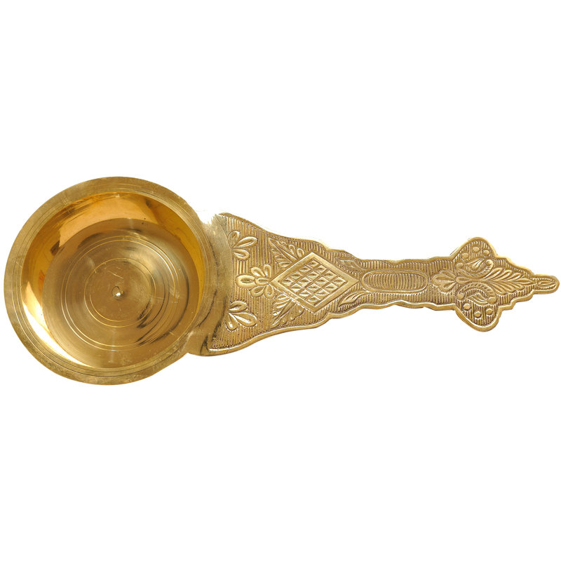15" Handmade Brass Aarti Lamp Hand Held Ceremonial Oil Light - Temple Style Ritual Diya Spiritual Home Worship Decor Made in India