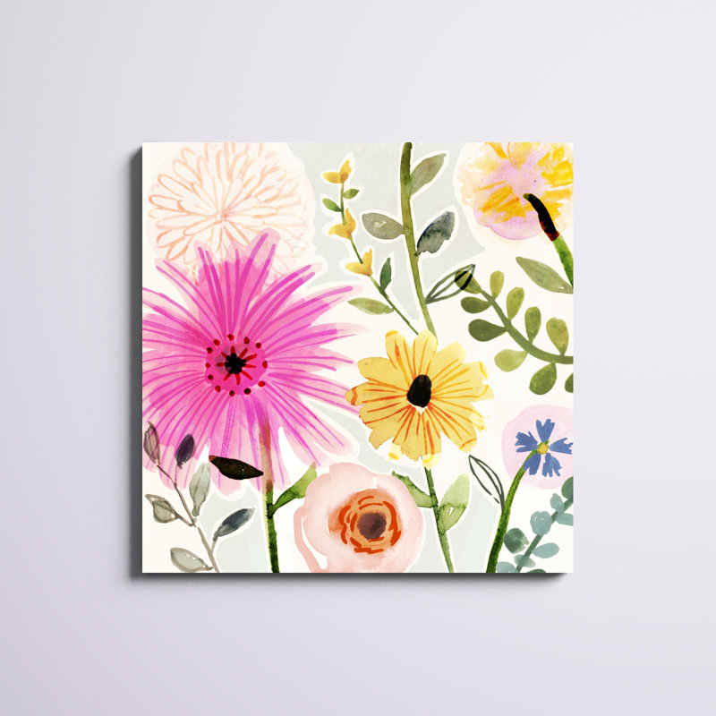 «Floral Pop I», peinture sur toile, H 36 po x l 36 po