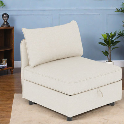 Compact Modern Sofas With Storage, Chenille Beige For Small Spaces