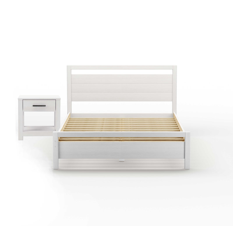Loft Solid Wood Piece Bedroom Set, Brushed White, 2 Pieces: 1 Bed, 1 Nightstand