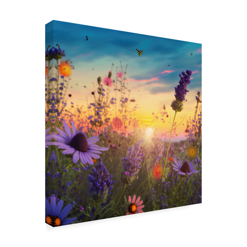 «Landscape Flowering Fields 8» sur toile, H 14 po x l 14 po x P 2 po