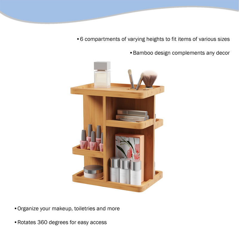 Eco-Friendly Bamboo Rotating Makeup Organizer with Shelves