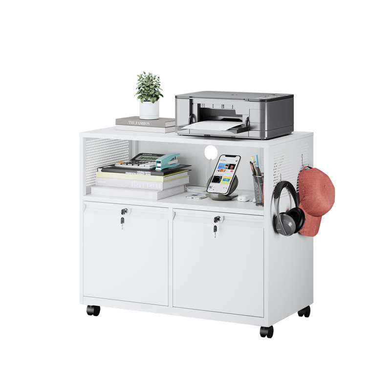 32'' Wide 2 -Drawer Mobile Steel File Cabinet, White