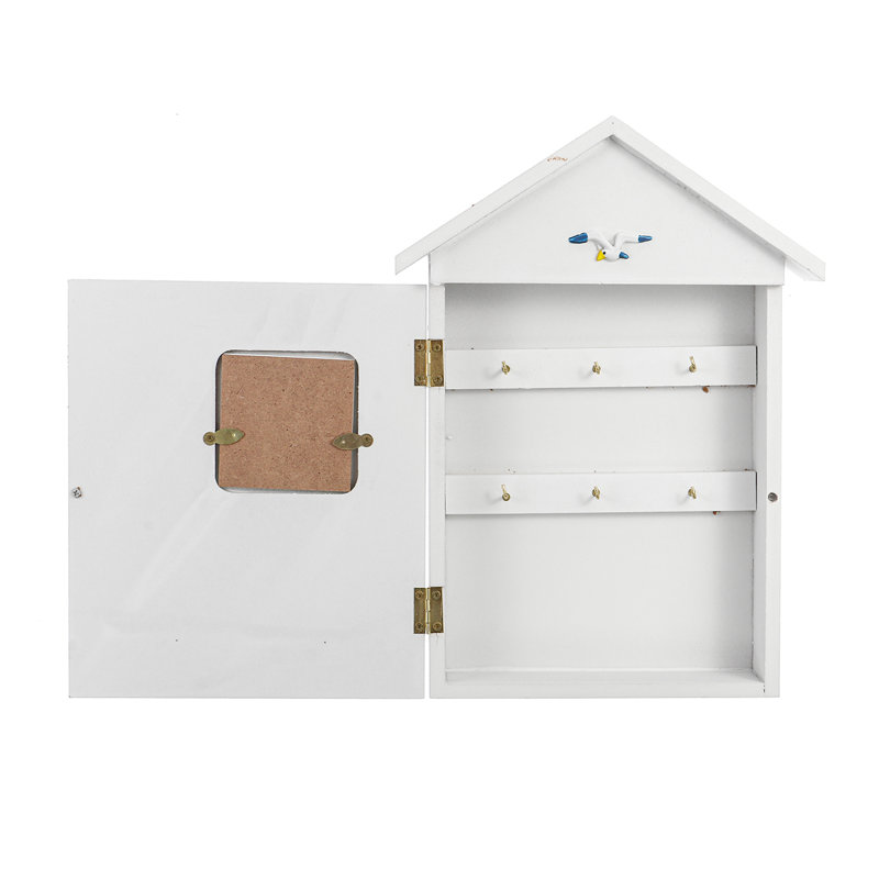 Mediterranean Wood Wall Organizer with Key Hooks