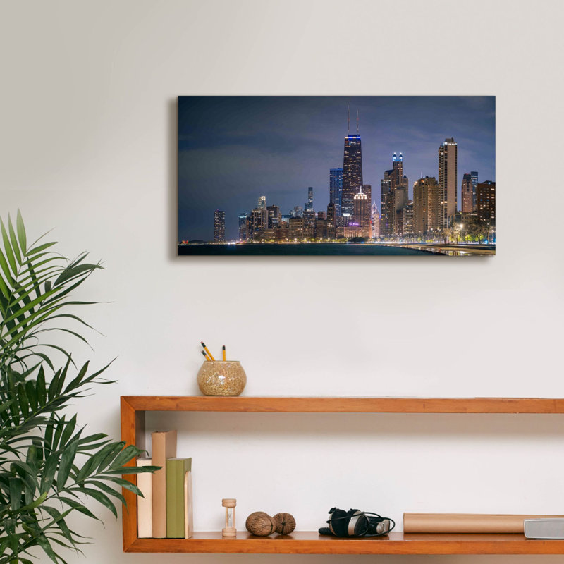 «Chicago - Nightime Panorama» par Epic Portfolio, art mural sur toile, H 12 po x l 24 po x P 0,75 po