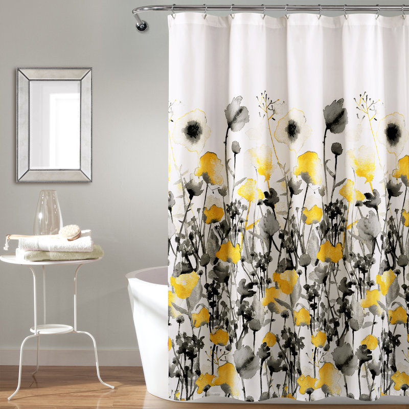 Zuri Floral Shower Curtain, Yellow/Gray