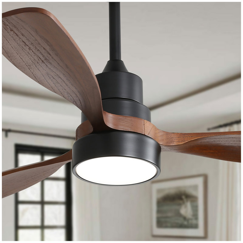 Ventilateur de plafond 48 pouces avec 3 lumières et ventilateur de plafond en bois, Brun, Noir