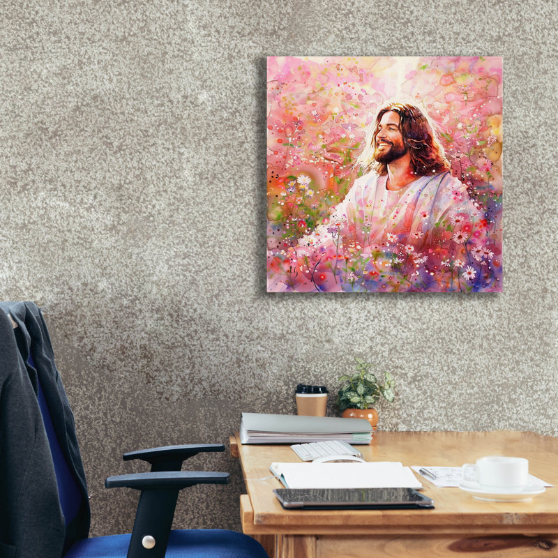 "Epic Graffiti" Christ Parmi les Fleurs "par Ivan Guaderrama, art mural sur toile, H 26 po x l 26 po x P 1,5 po