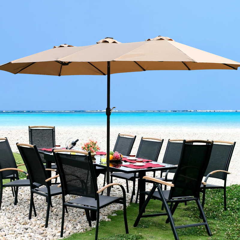 Parasol double Wind Vent avec grand abat-jour - Taupe supplémentaire pour plage 15 pi