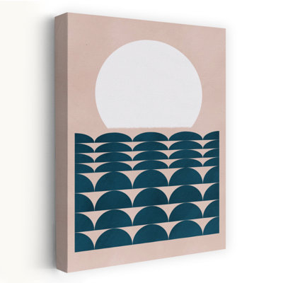 Art mural abstrait contemporain représentant un paysage géométrique Océan Soleil et Nature