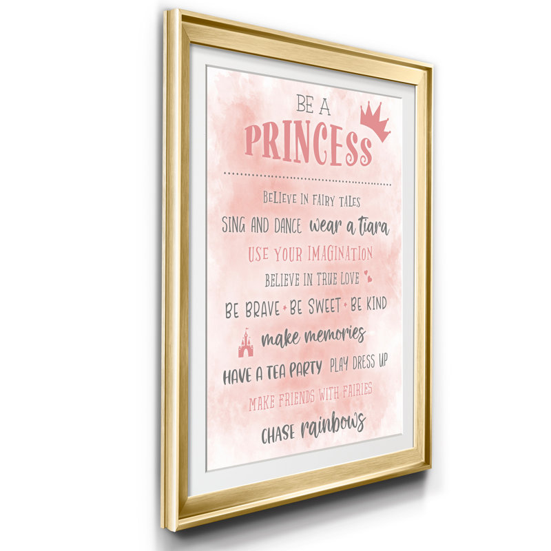 Be a Princess - Reproduction d'art textuel sur papier encadré, Doré, H 22,5 po x l 30,5 po x P 1,5 po