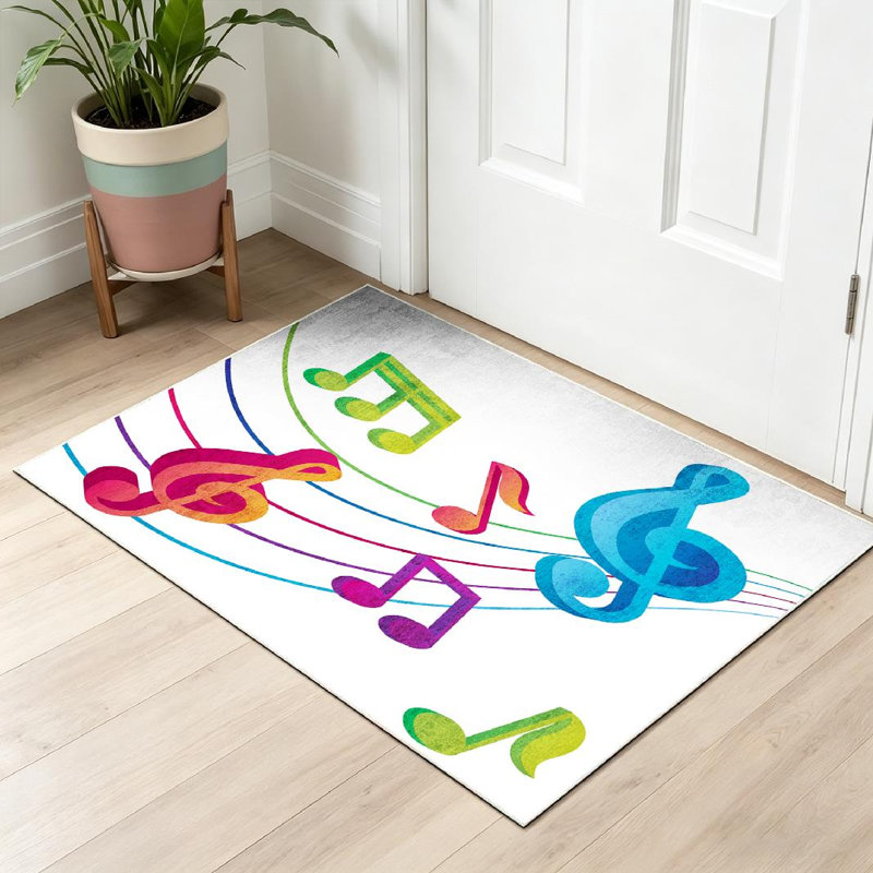 Clear Musical Music Song Abstract Banner Blue Bright Colorful Decor Machine Washable Indoor Area Rug, Rectangle 32" x 47"