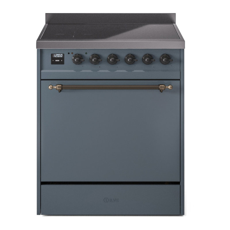 Cuisinière à induction 30 pouces avec 4 éléments à induction (porte pleine) ILVE Nostalgie II Series, Gris-bleu / bronze