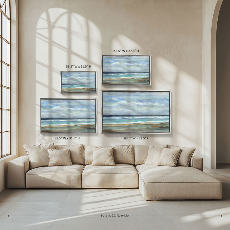 "Seashore" by Silvia Vassileva Print on Canvas in a Silver Floater Frame, 21.5" H x 33.5" W, Argent argent