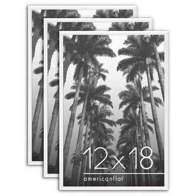  12x18 Poster Frame - Set of 3 - Slide-In Photo Frames with Buildable Molding - White Picture Frames with Polished Front Cover for Wall