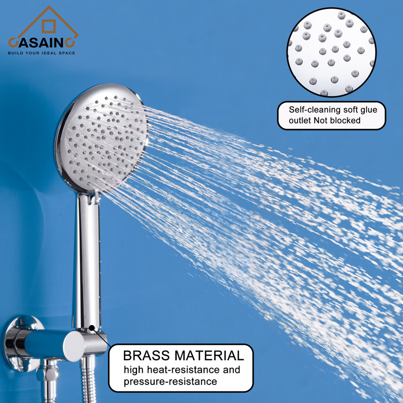 Système de douche Rainfall avec douche à main à 5 réglages et valve brute, Chrome