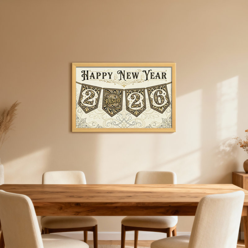 Happy New Year Disco 2026 Pattern, 12" H x 18" W, Wrapped Canvas, Does Not Apply