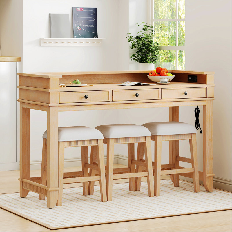 Ensemble de table de salle à manger 4 pièces pour 3 personnes, ensemble de table et chaises de cuisine rétro avec 3 tiroirs de rangement, 1 table avec 3 chaises pour la salle à manger