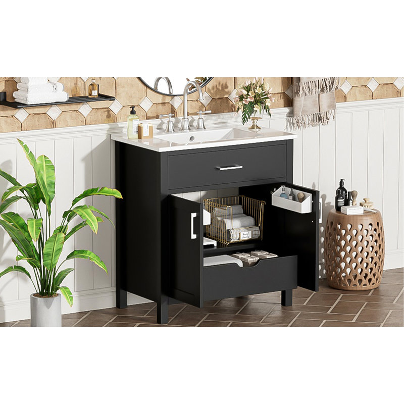 Meuble-lavabo pour salle de bain avec lavabo en céramique et grand espace de rangement - le choix parfait pour les petites salles de bain