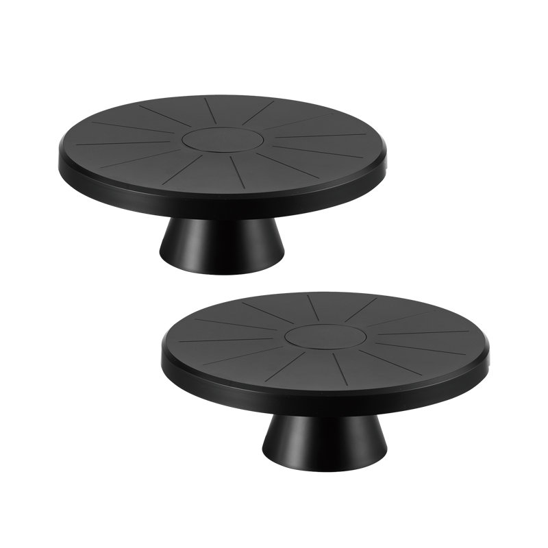Yamazaki Home Plastic 9" Round, Stackable Cake And Dessert Stand, Plastic, Stackable, Black 