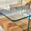  Table basse à deux niveaux en verre avec finition chêne, design de rangement moderne pour le salon ou le salon, chêne-1400537133