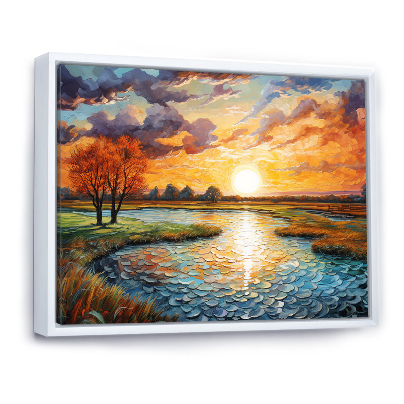 «Sunrise Country Charm» par Vincent sur toile, H 34 po x l 44 po x P 1,5 po, Cadre flottant blanc