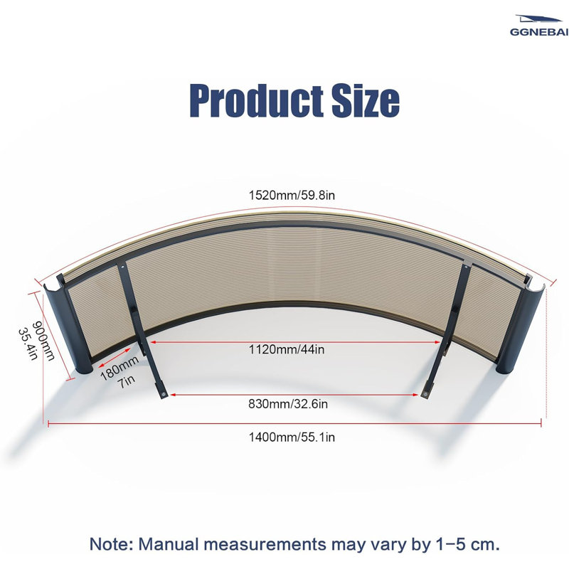 Awning for Door Entrance,36x63 Inch Round Arch Door Awning Canopy with Aluminum Brackets & Polycarbonate Cover, UV, Rain & Snow Protection for Window, Porch, Patio, Deck