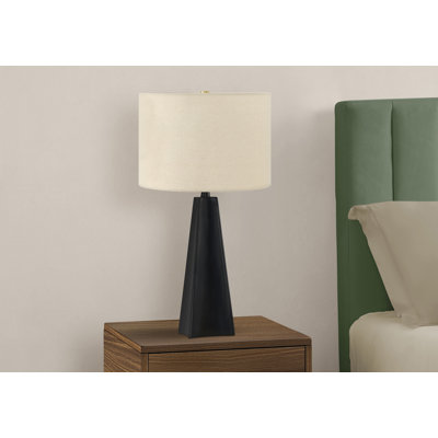 Lighting, H 27 po, lampe de table, résine noire, abat-jour beige, moderne