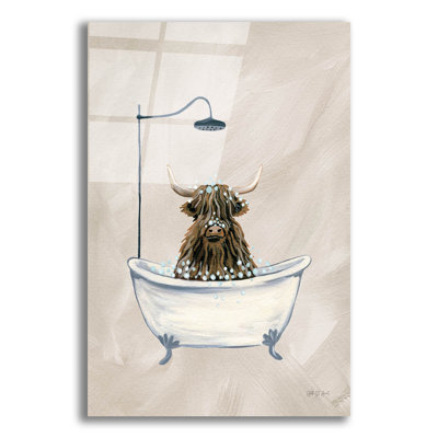Art mural en verre épique «Highland Cow in Tub Texture» par Yvette St. Amant