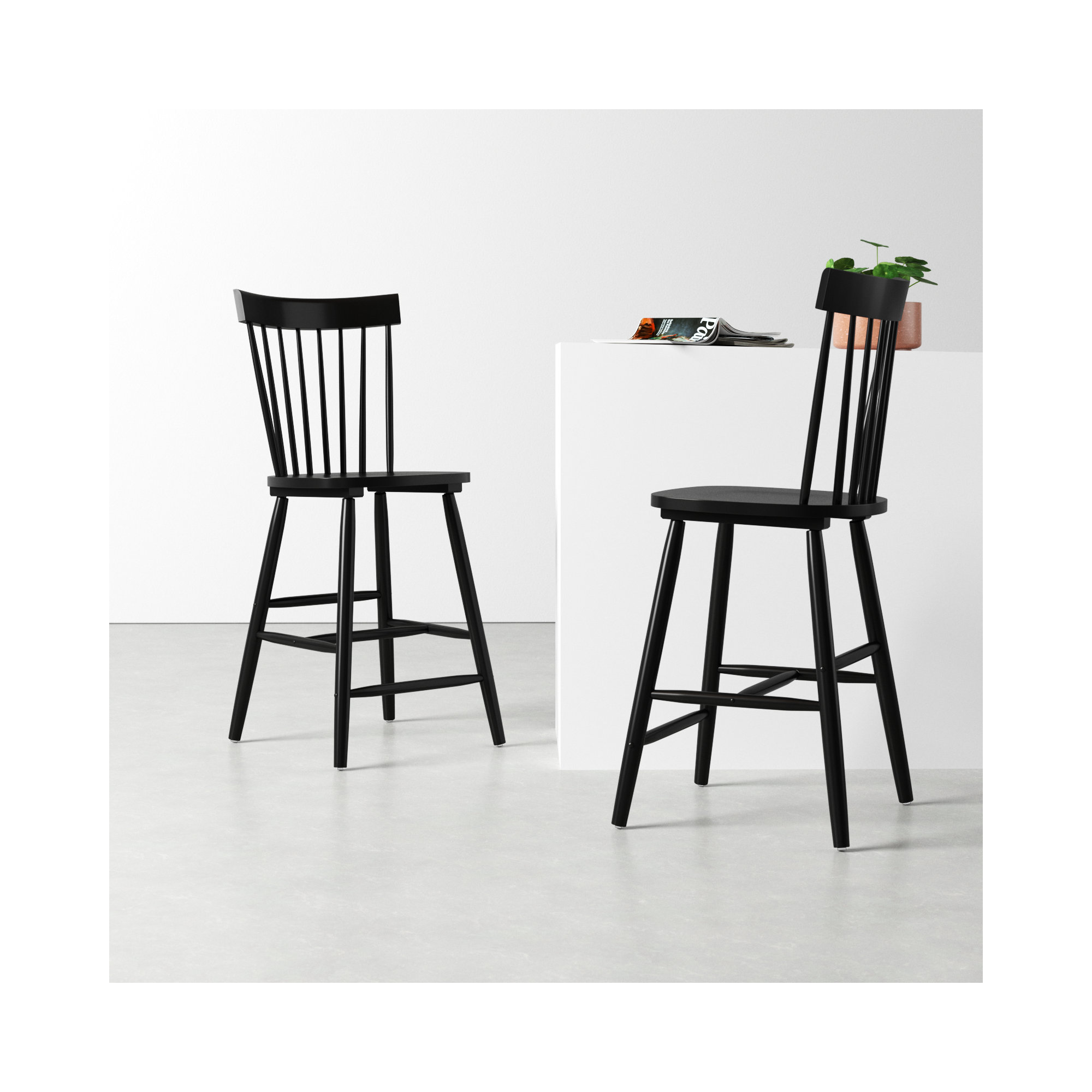 Stacee Solid Wood Bar & Counter Stool, Black, Counter Stool (24" Seat Height)