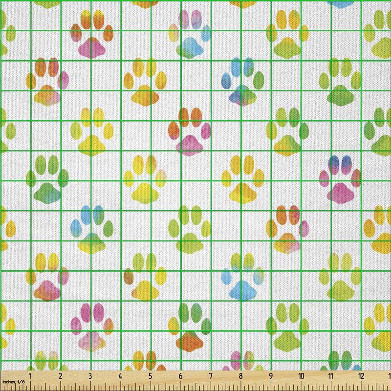 Dainette Animal Footprint Abstract Puppy Paws Grunge Elements Paintbrush Effect Fabric