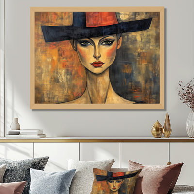 Woman in a Parisian Hat I - Modernist Portrait Picture Framed Wall Art