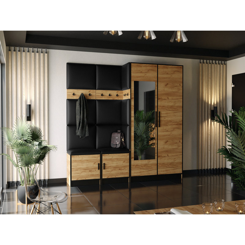 Suruga Hall Tree 212cm Wide with Bench, Oak