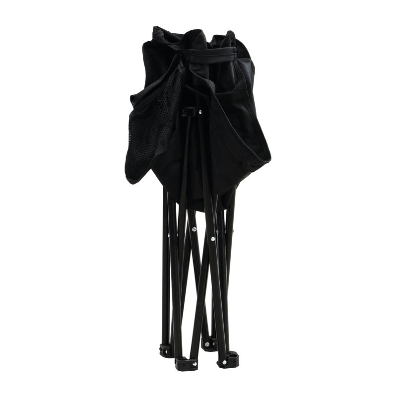 2 chaises de camping portatives noires avec sac de transport, conception pliable, coussin de siège confortable, poche latérale pour les petits objets, structure robuste, pique-nique adapté et coussins de randonnée pliables