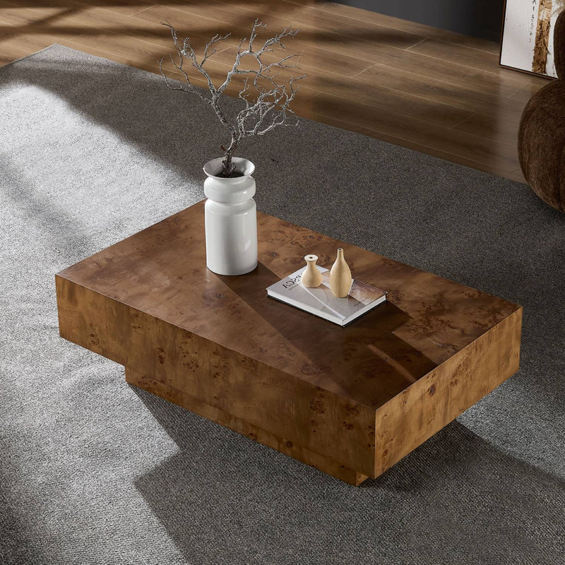 Table basse 43 po rectangulaire en panneau de fibres à densité moyenne avec placage de bois de ronce, Noyer